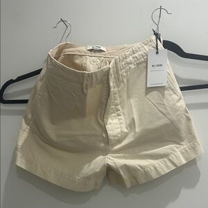 Womens Cream Cotton Shorts